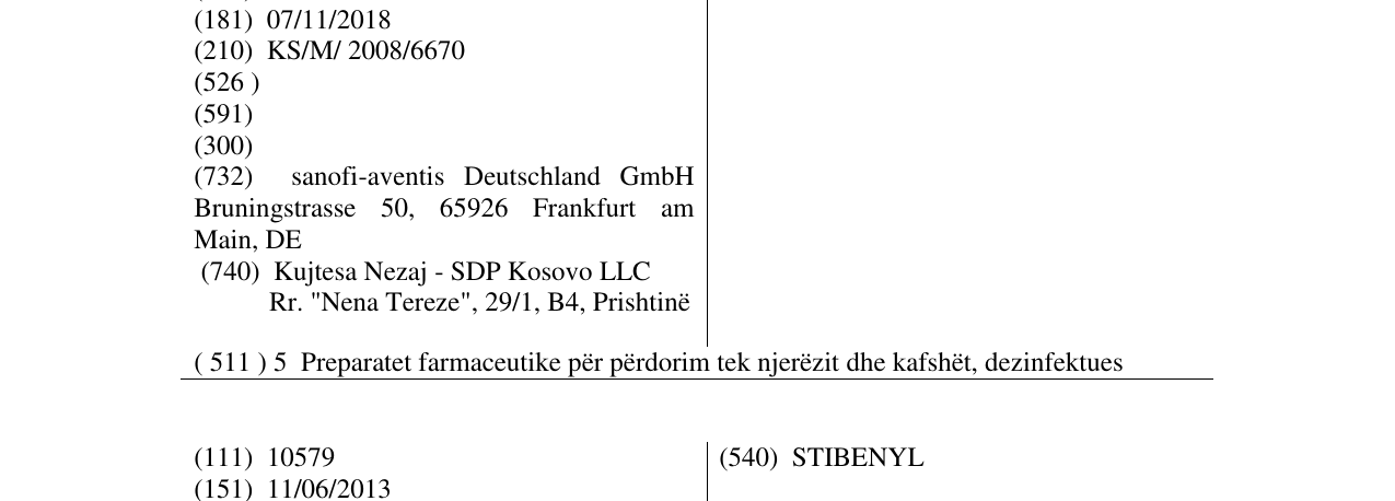 Zëri i markës TRENTAL në buletin