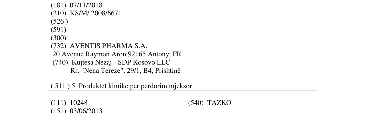 Zëri i markës STIBENYL në buletin