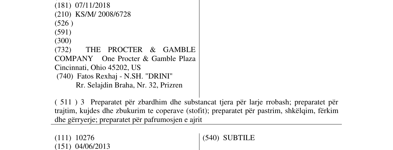 Zëri i markës PARFUMELLE në buletin