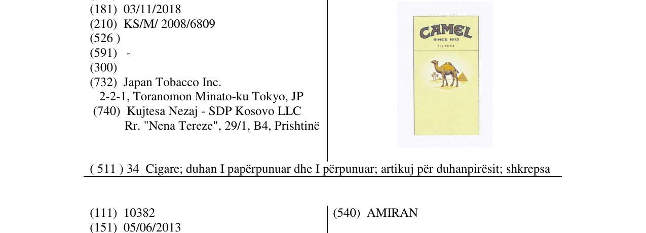 Zëri i markës CAMEL në buletin