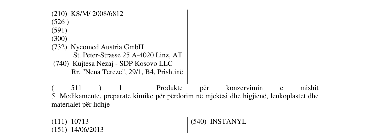 Zëri i markës Actovegin në buletin