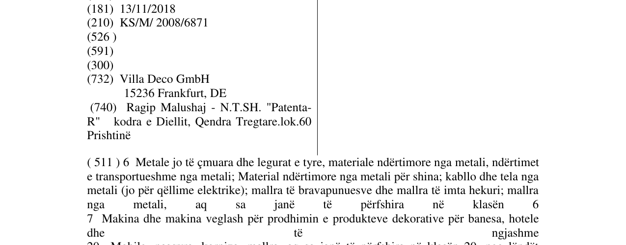 Zëri i markës Villa Deco në buletin
