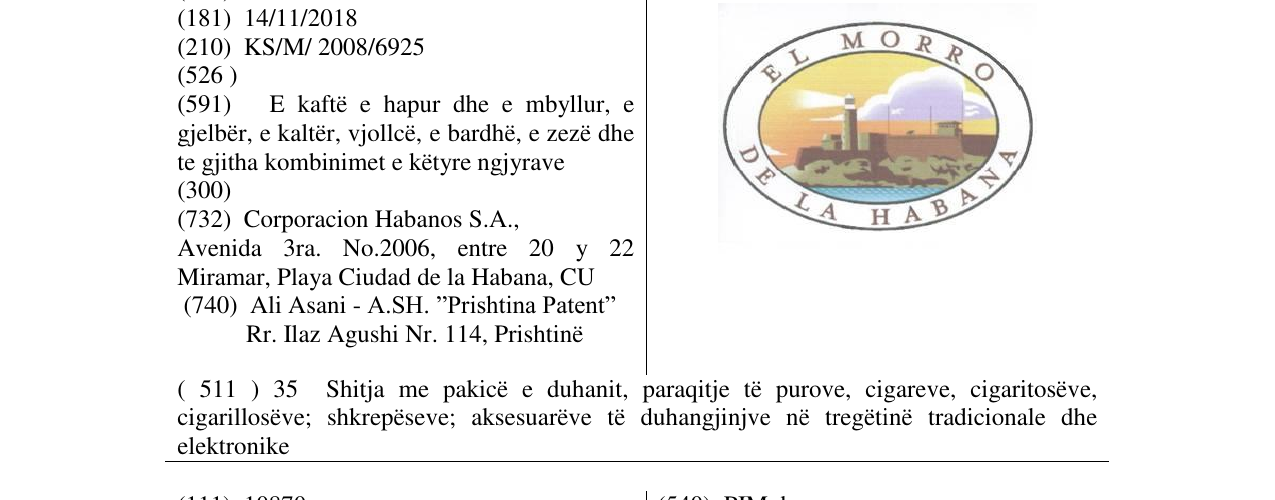 Zëri i markës EL MORO DE LA HABANA në buletin