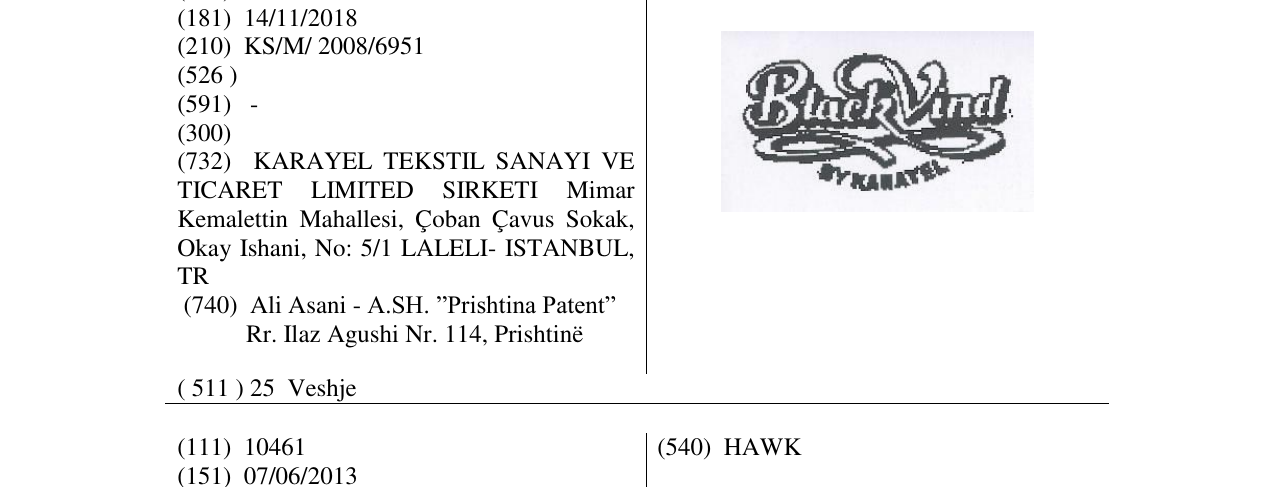 Zëri i markës BLACK VIND BY KARAYEL në buletin