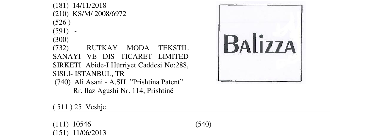 Zëri i markës BALIZZA në buletin