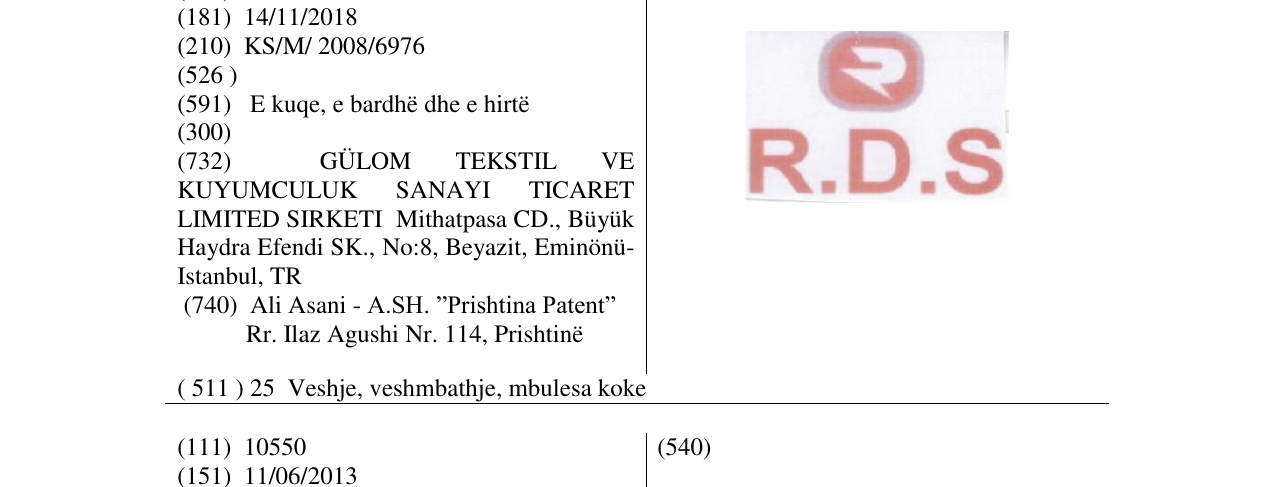 Zëri i markës R.D.S në buletin
