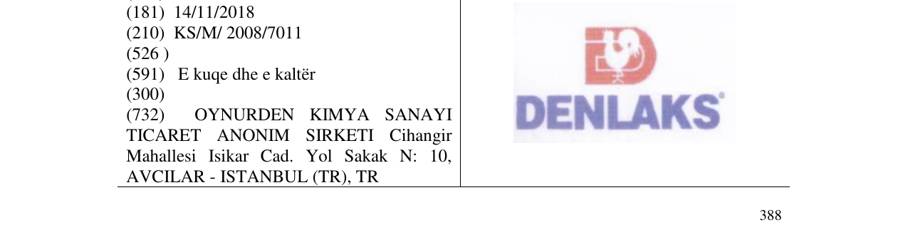 DANLAKS markasının bültendeki kaydı
