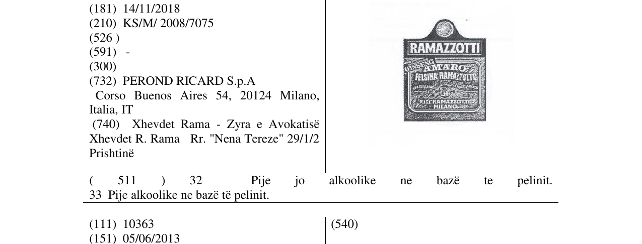 Zëri i markës RAMAZZOTTI në buletin