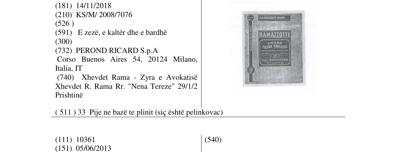 Zëri i markës RAMAZZOTTI AMARO në buletin