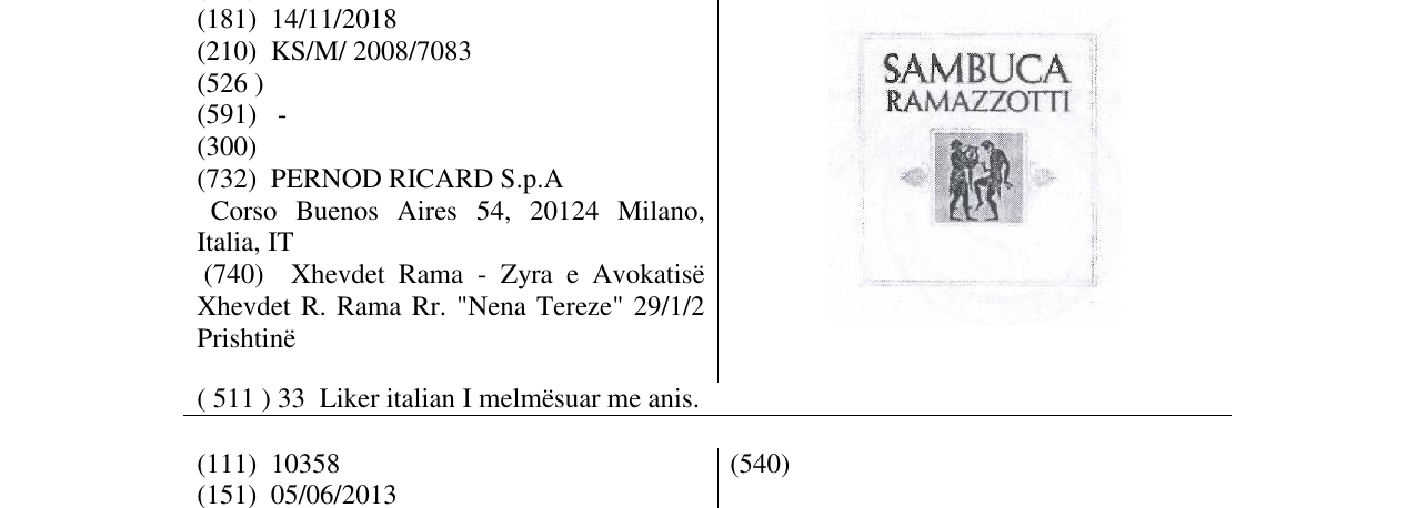 Zëri i markës SAMBUCA RAMAZZOTTI në buletin