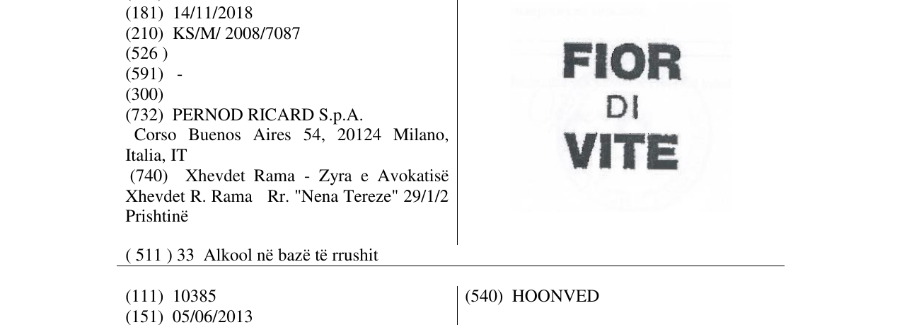 Zëri i markës FIOR DI VITE në buletin