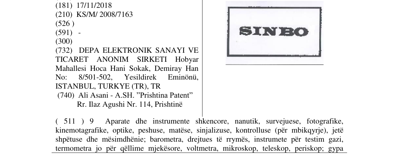 Zëri i markës SINBO në buletin