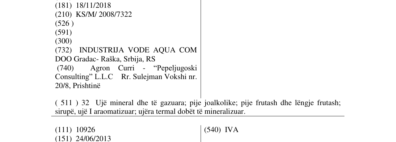 Zëri i markës VODA IVA në buletin