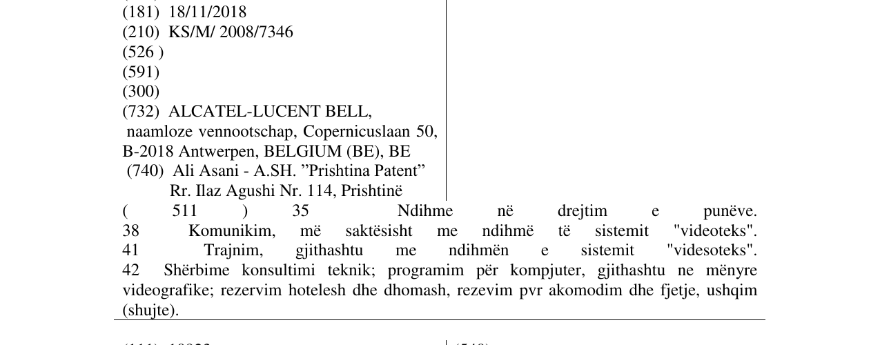 The entry of the trademark BELL in the bulletin