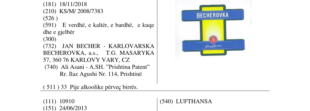 Zëri i markës BECHEROVKA në buletin