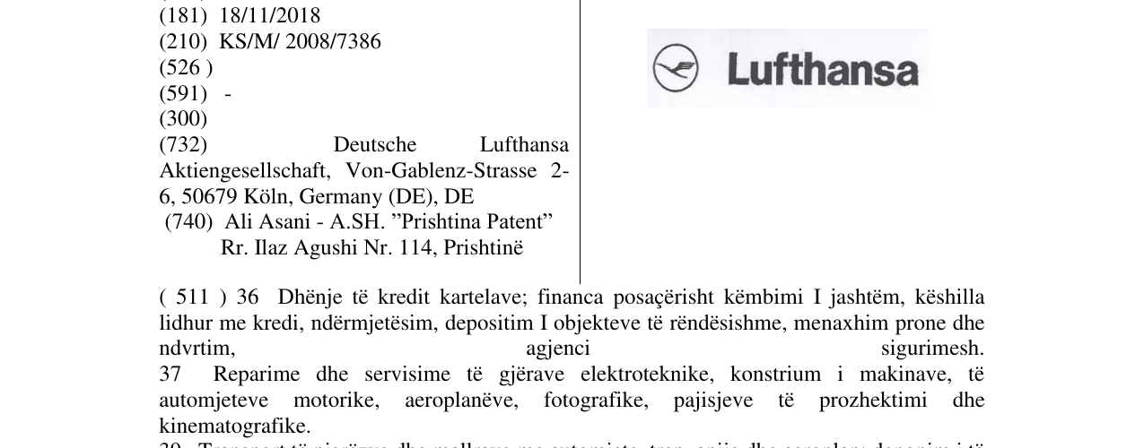 Zëri i markës Lufthansa në buletin