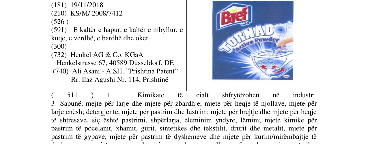 Zëri i markës BREF TORNADO në buletin