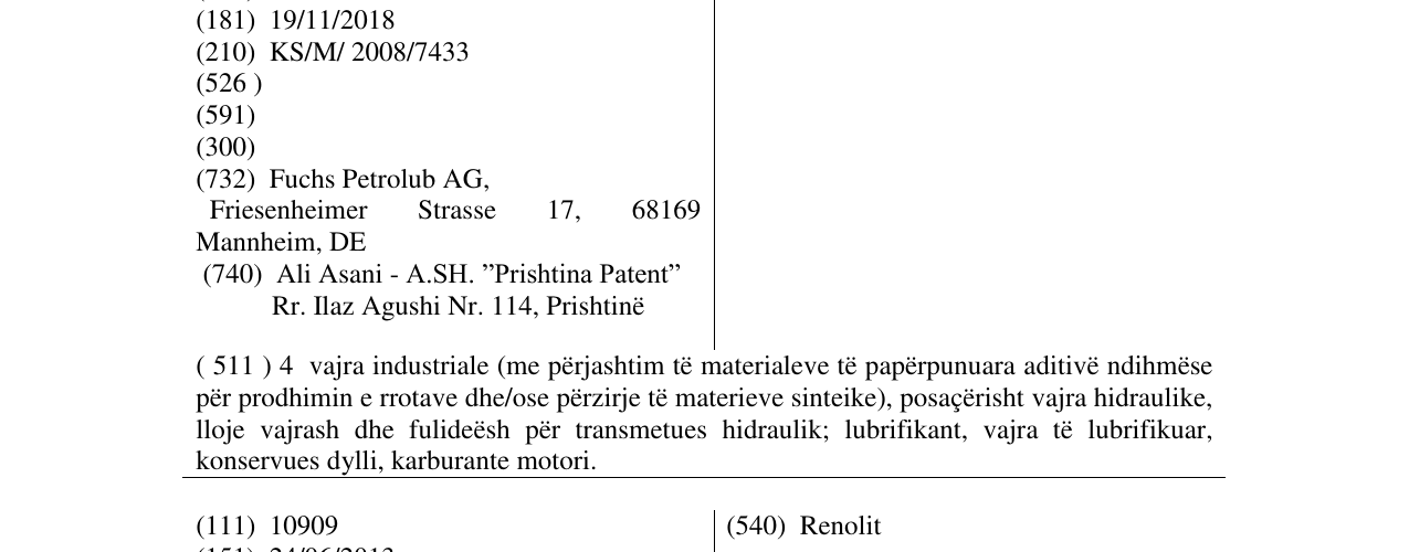 Zëri i markës RENOLIN në buletin