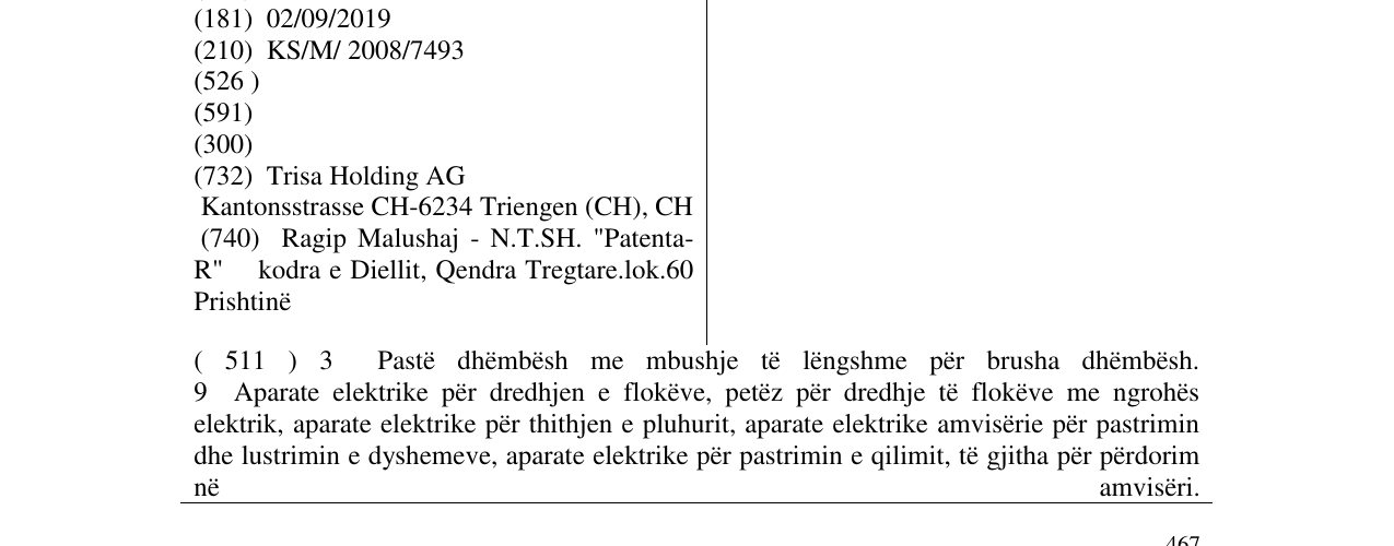 Zëri i markës TRISA në buletin