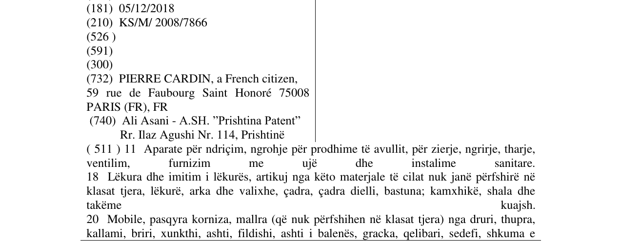 Zëri i markës PIERRE CARDIN EVOLUTION në buletin