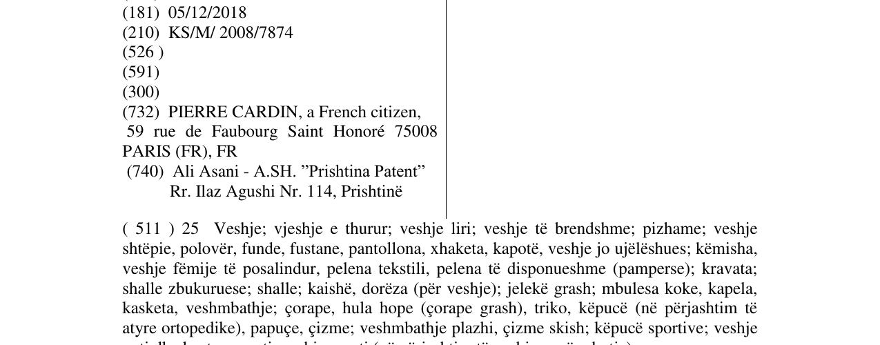 Zëri i markës PIERRE CARDIN EVOLUTION në buletin