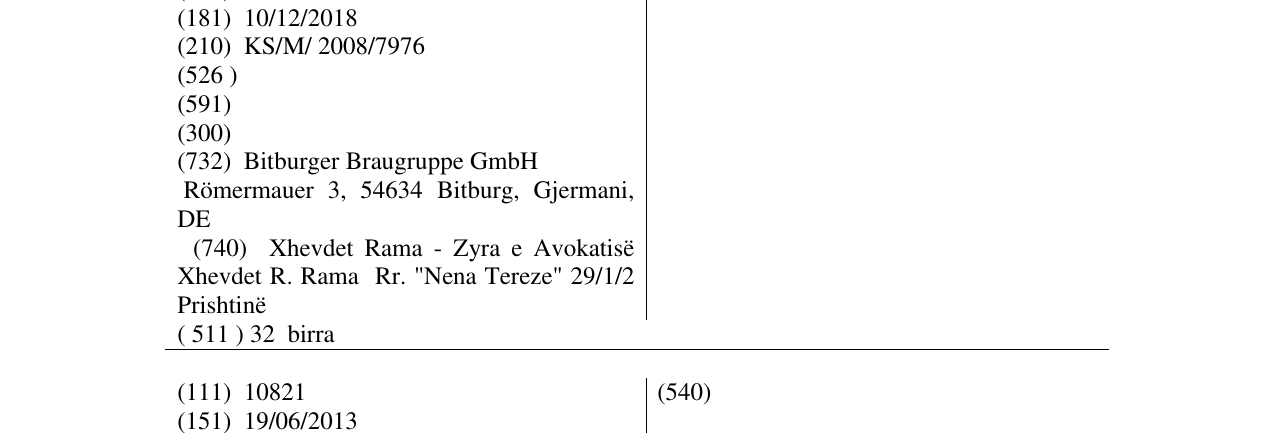 Zëri i markës Bitburger në buletin
