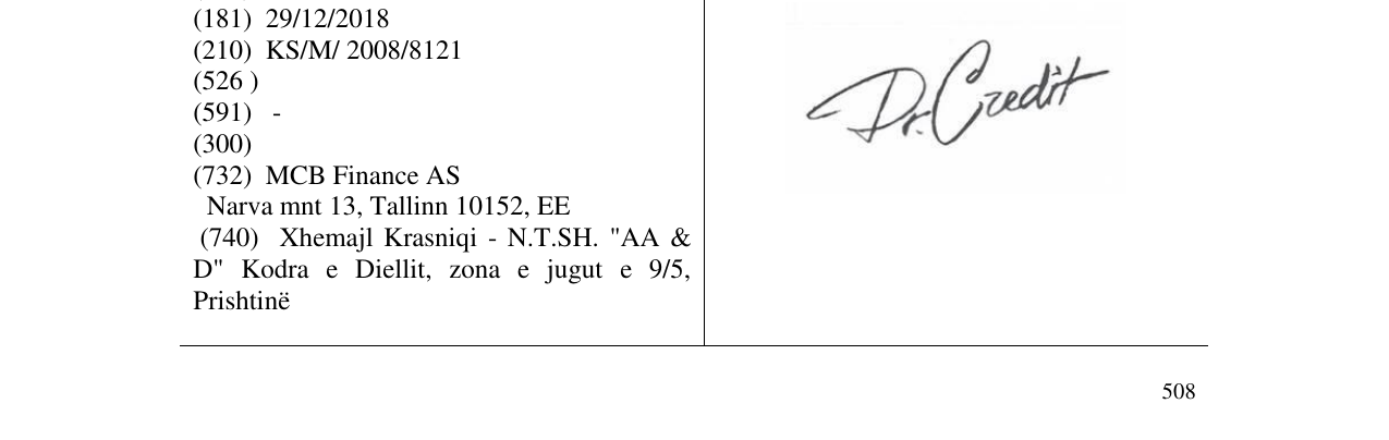 Η εγγραφή του σήματος Dr. Credit στο δελτίο