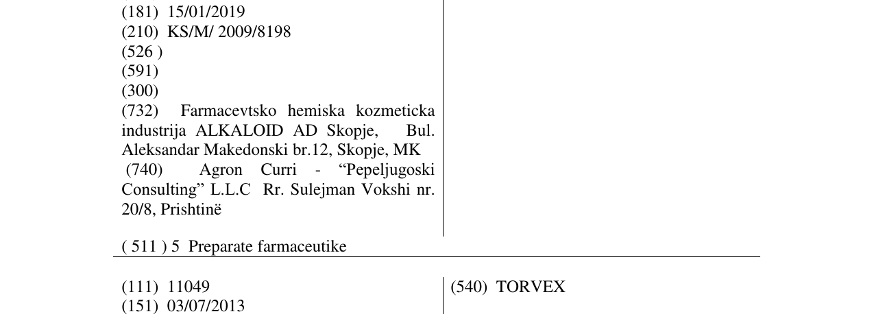 Zëri i markës SKOPRYL plus në buletin