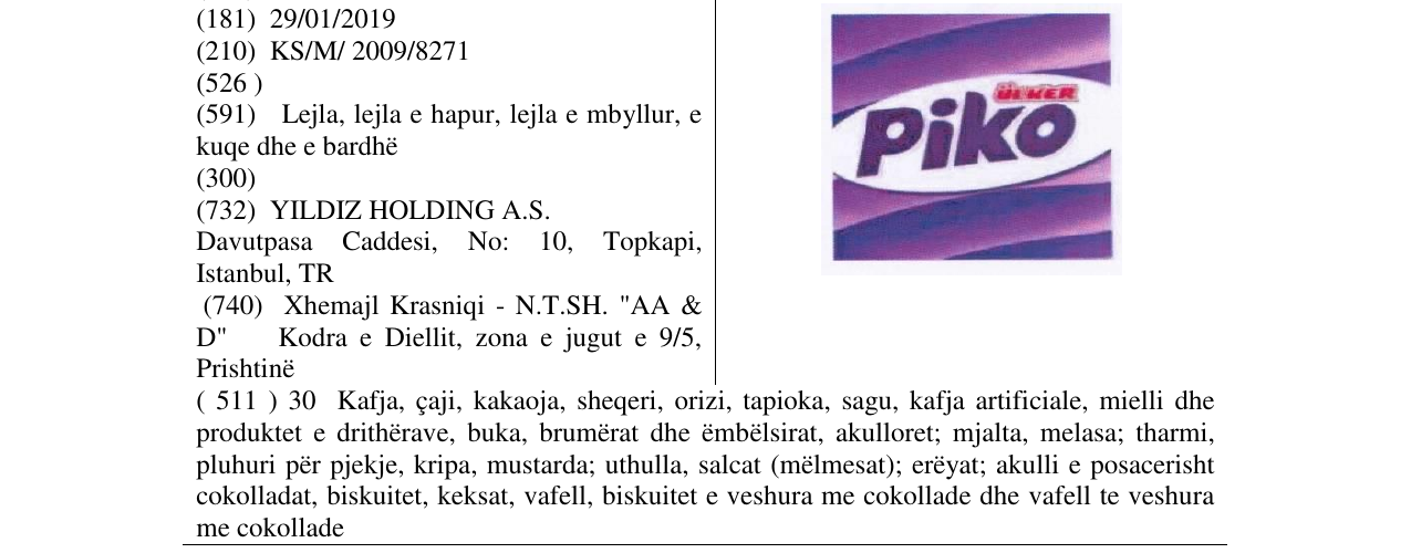 Zëri i markës ÜLKER PIKO në buletin