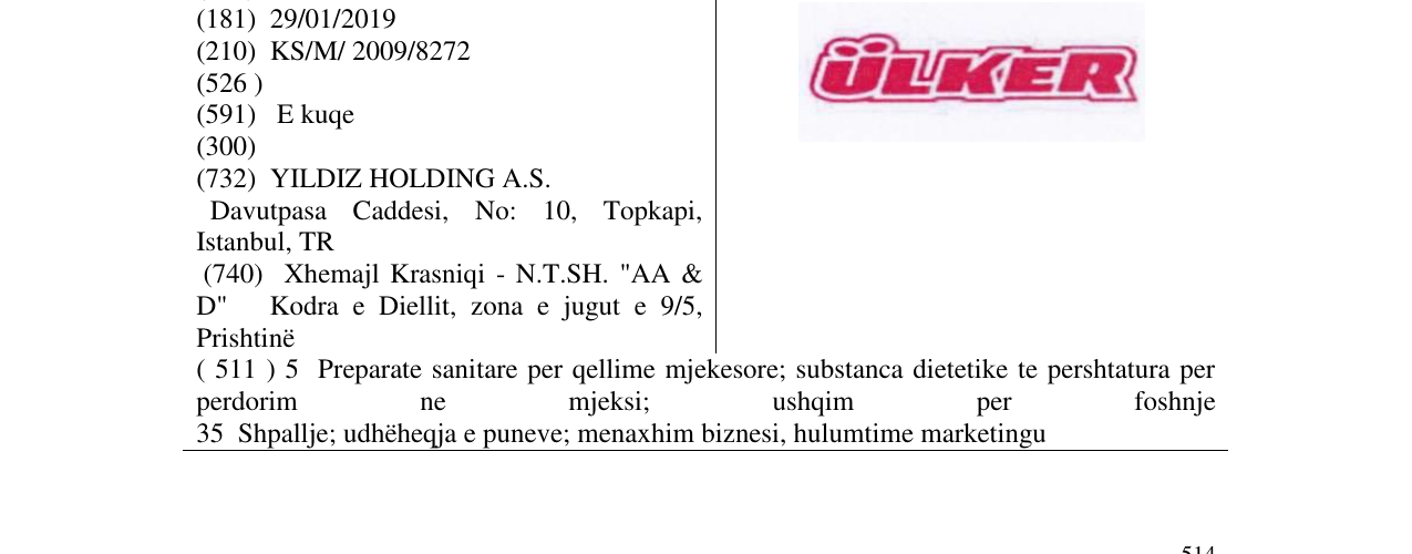 Zëri i markës ÜLKER në buletin