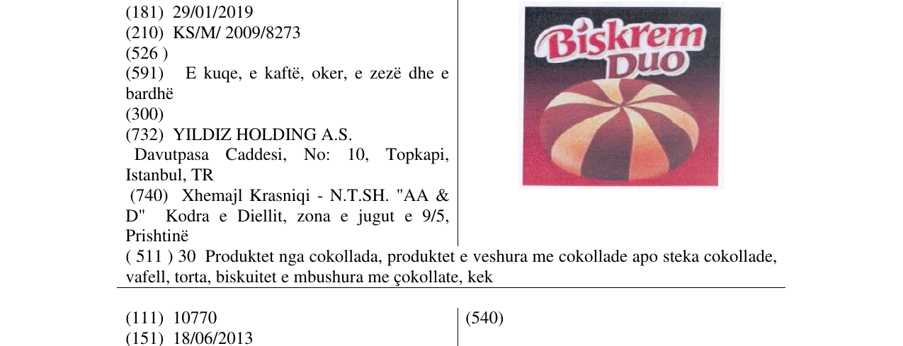 Zëri i markës Biskrem Duo në buletin