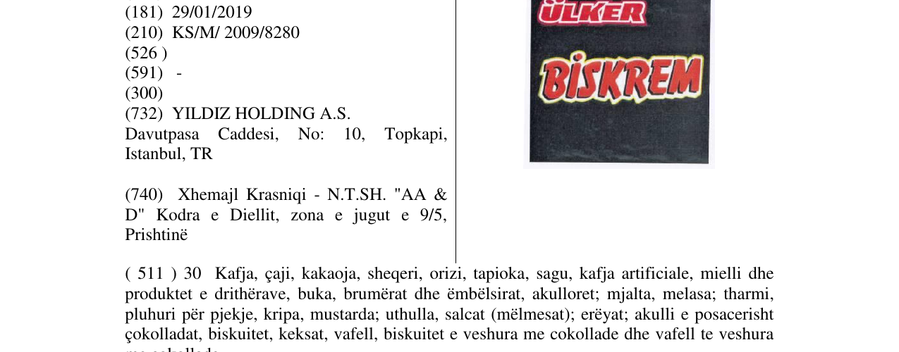 Zëri i markës ÜLKER BISKREM në buletin