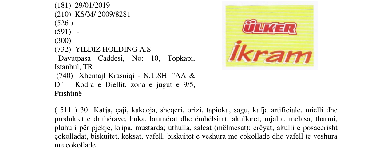 Zëri i markës ÜLKER ikram në buletin