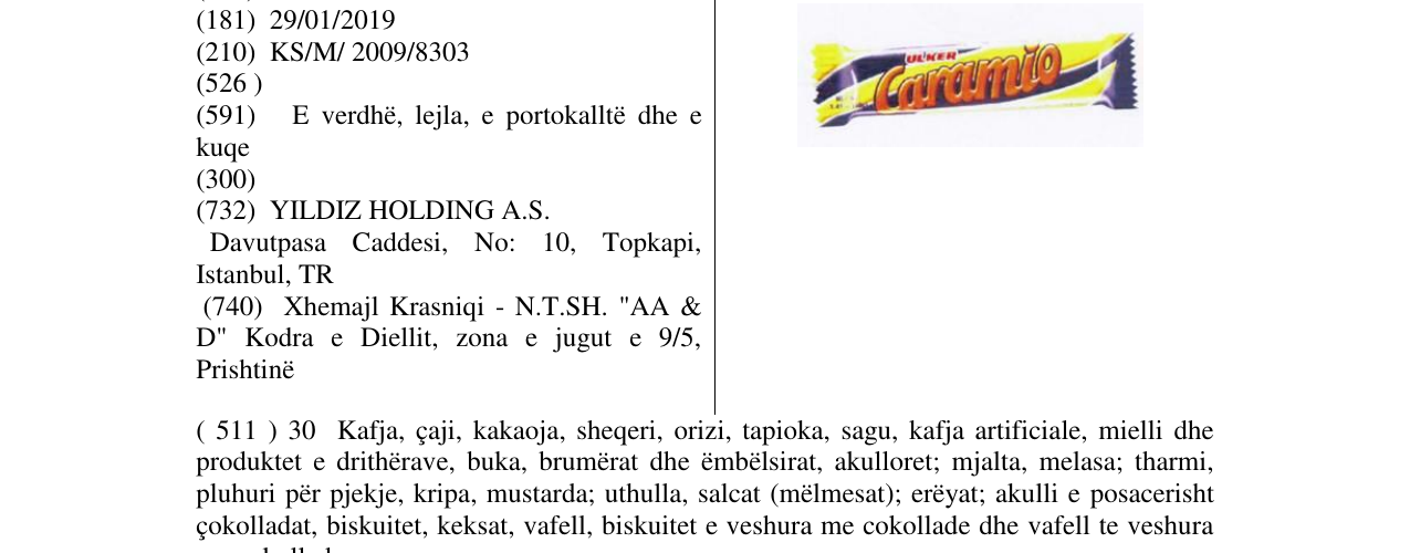 Zëri i markës ÜLKER CARAMIO në buletin