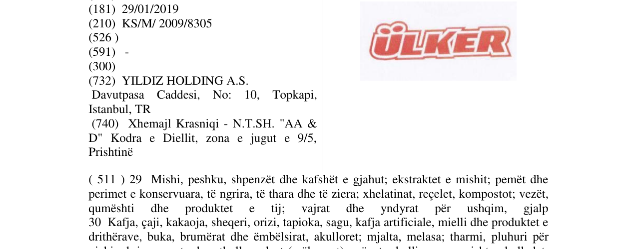Zëri i markës ÜLKER në buletin