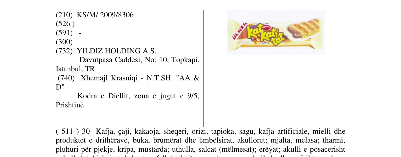 Zëri i markës ÜLKER KAT KAT KAT në buletin