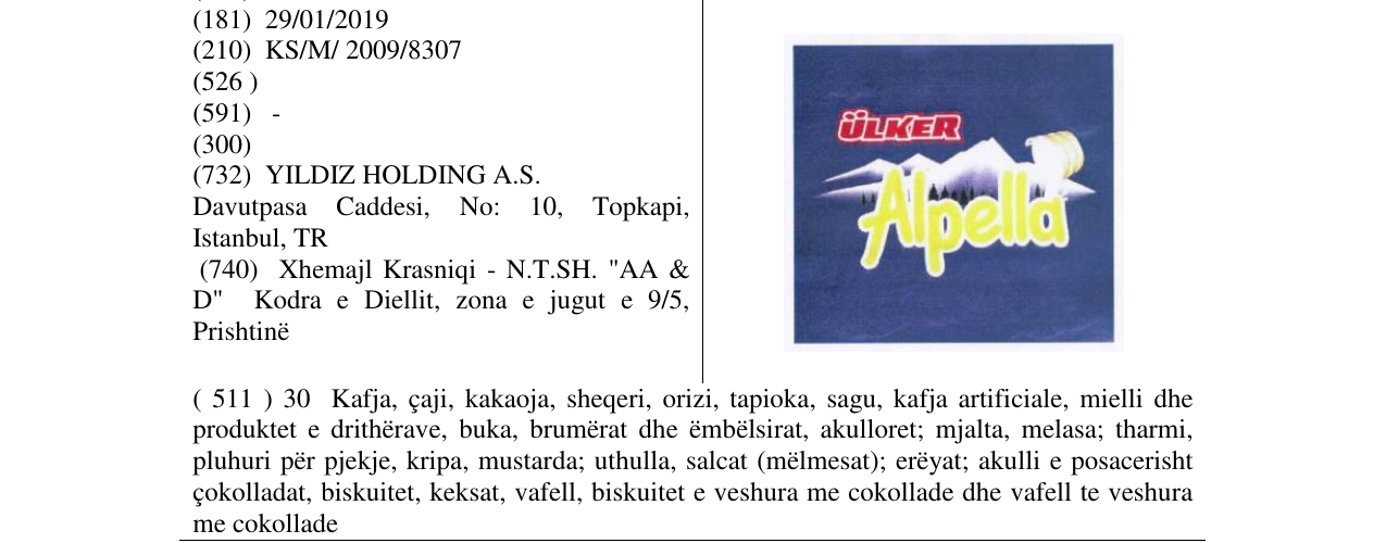 Zëri i markës ÜLKER ALPELLA në buletin