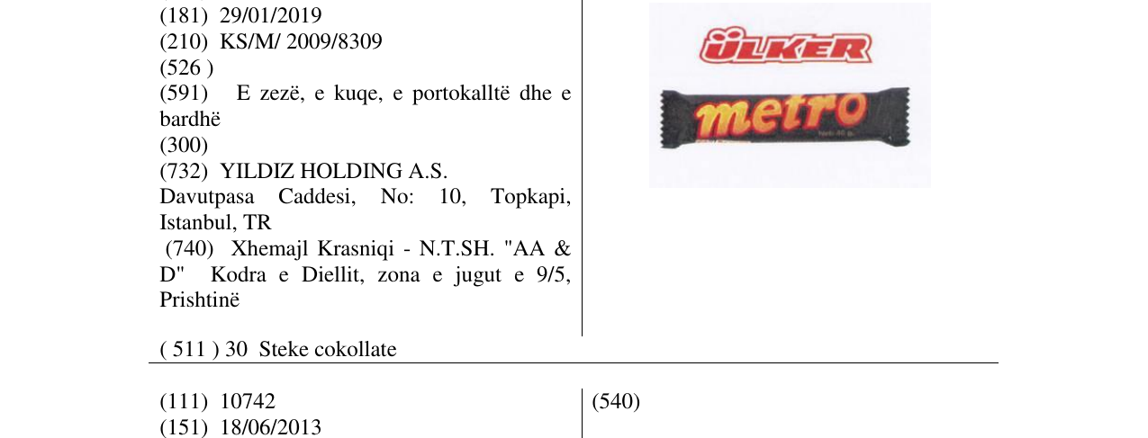 Zëri i markës ÜLKER metro në buletin