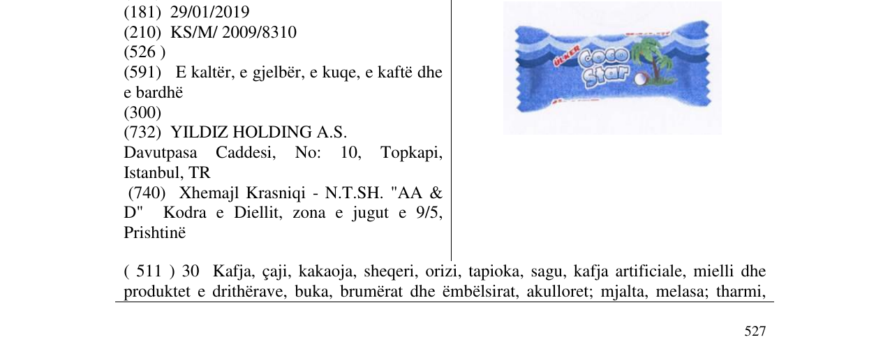 Zëri i markës ÜLKER coco star në buletin