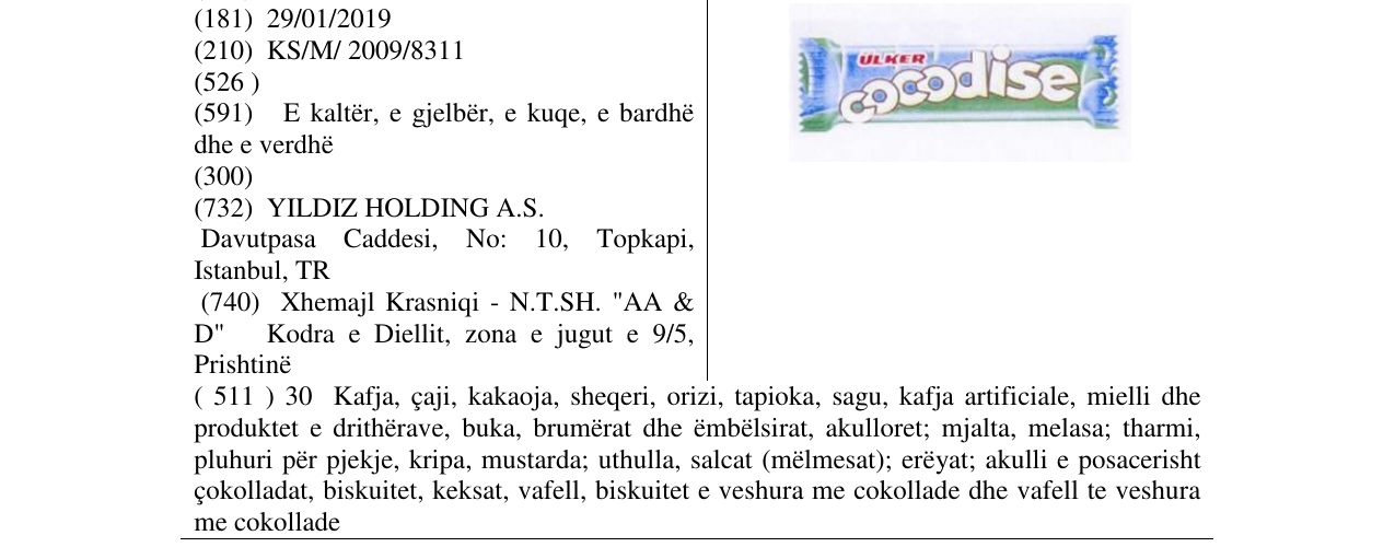 Zëri i markës ÜLKER cocodise në buletin