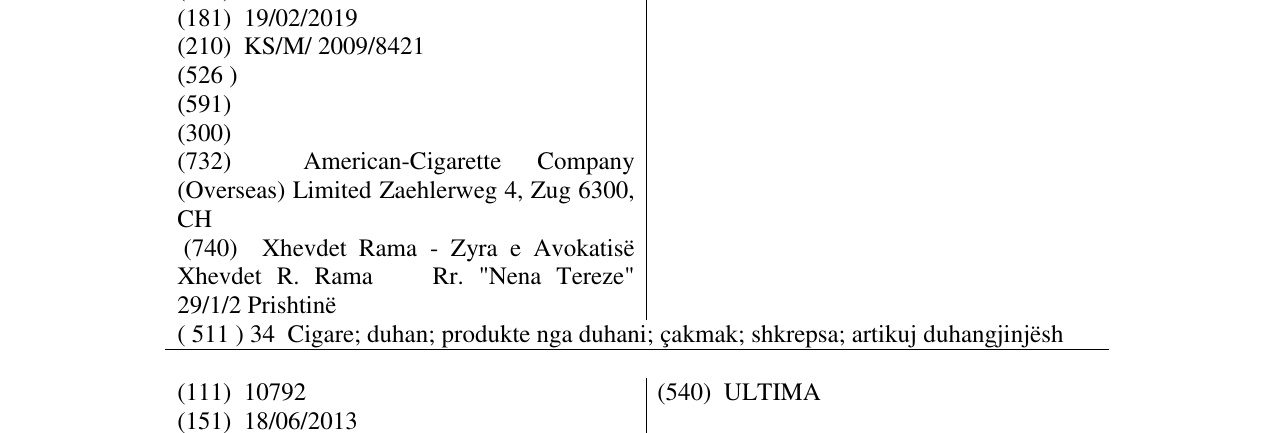 Zëri i markës INTRIGANTE në buletin