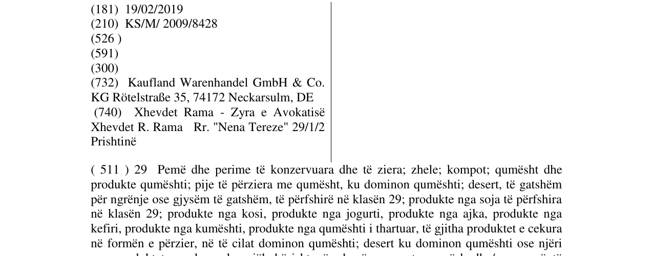 Zëri i markës MILNETTI në buletin