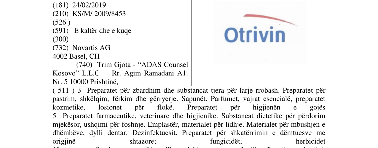 Zëri i markës Otrivin në buletin
