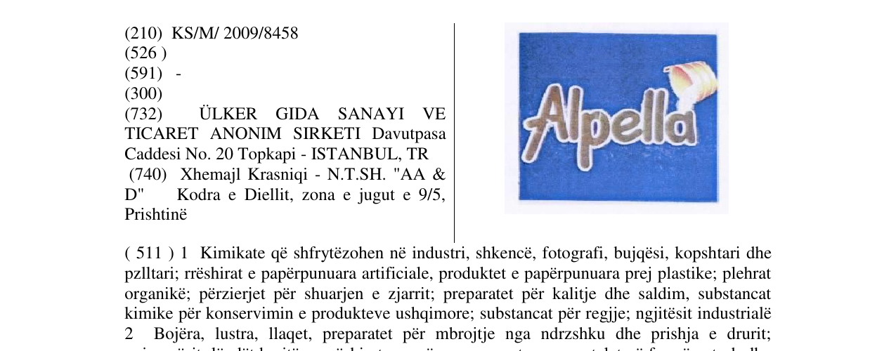 Zëri i markës Alpella në buletin