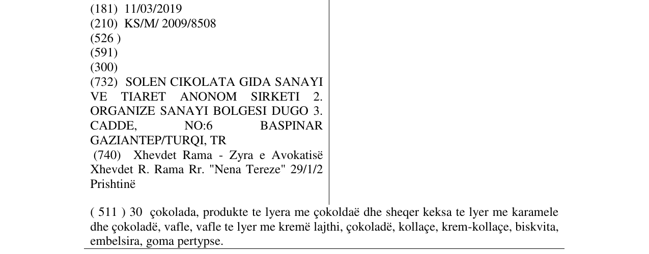 Zëri i markës BISCOLATA në buletin