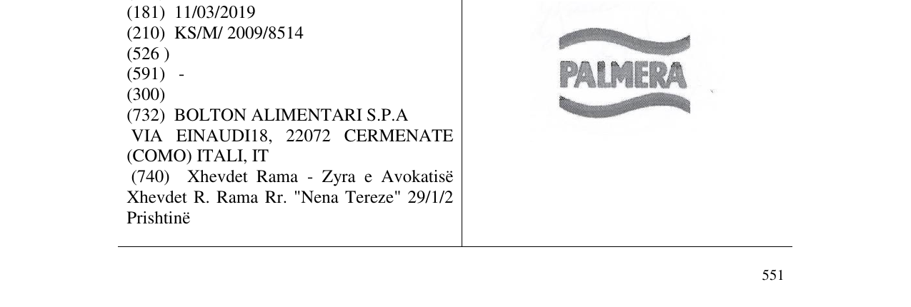 Zëri i markës PALMERA në buletin