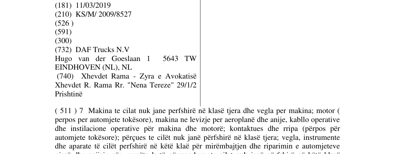 Zëri i markës DAF në buletin