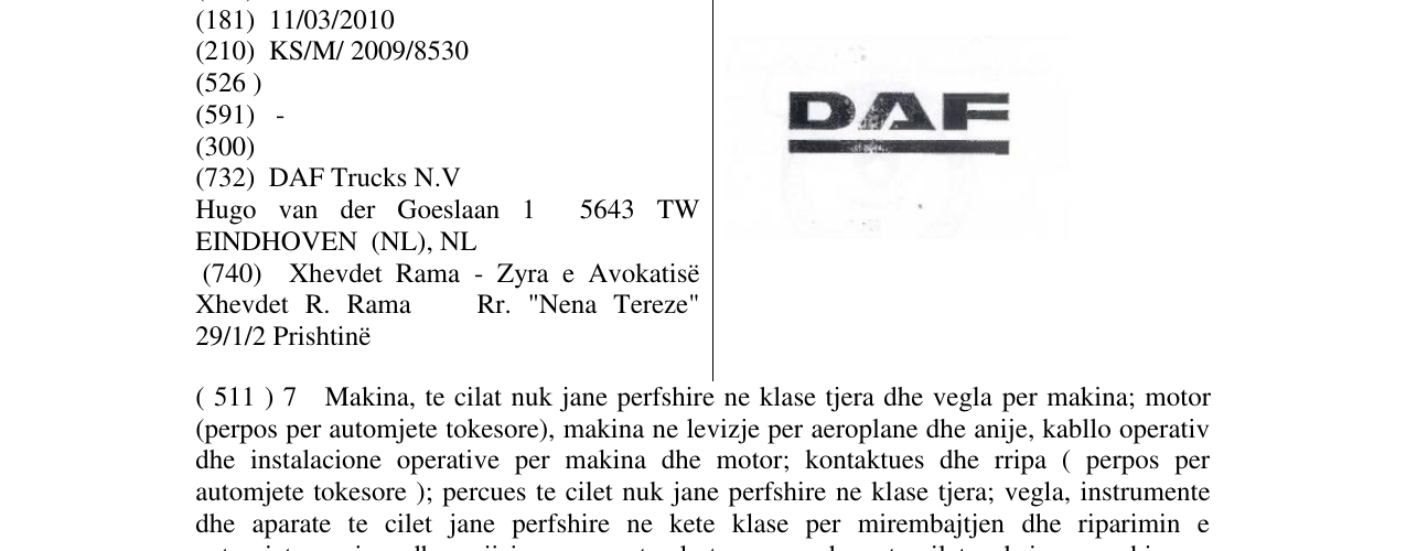 Zëri i markës DAF në buletin
