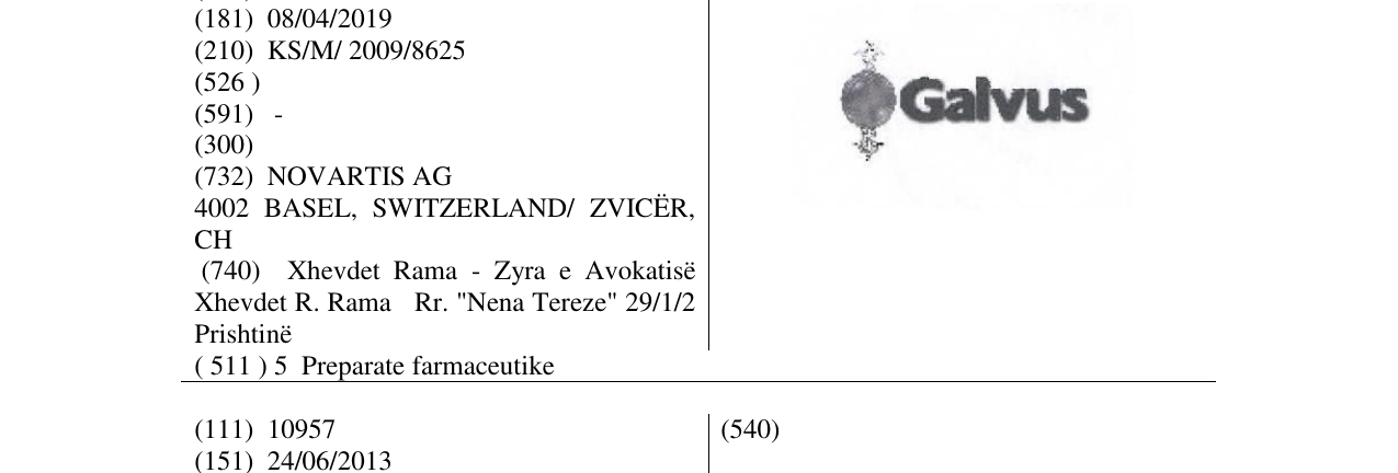 Zëri i markës Galvus në buletin