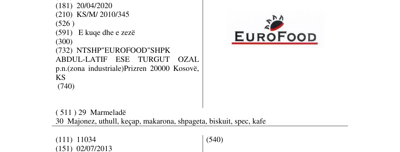 Zëri i markës EUROFOOD në buletin